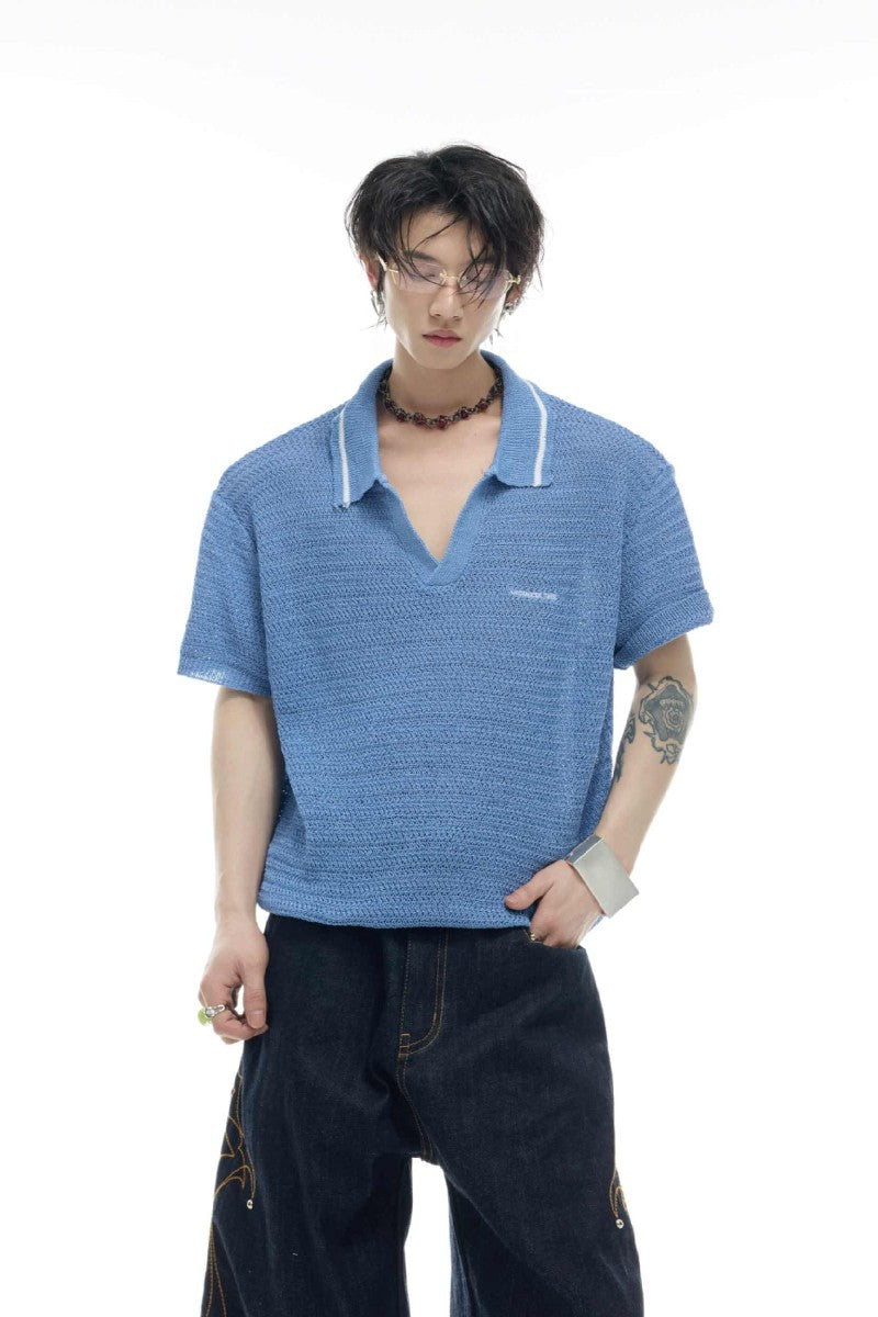 Striped Textured Knit Polo