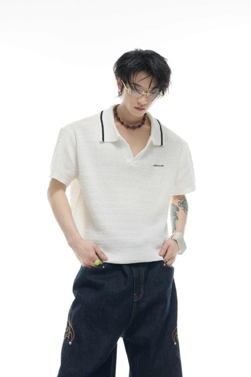 Striped Textured Knit Polo