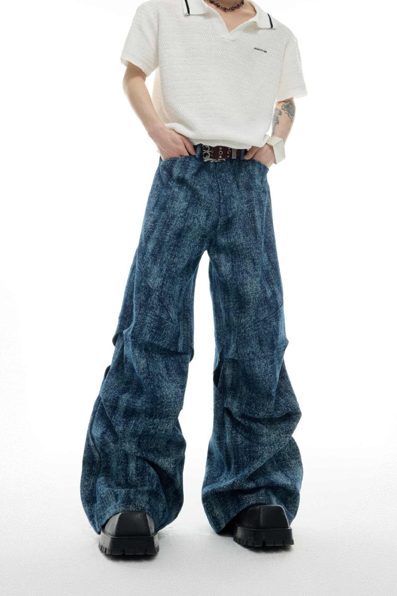 Wrinkled Textured Straight Denim