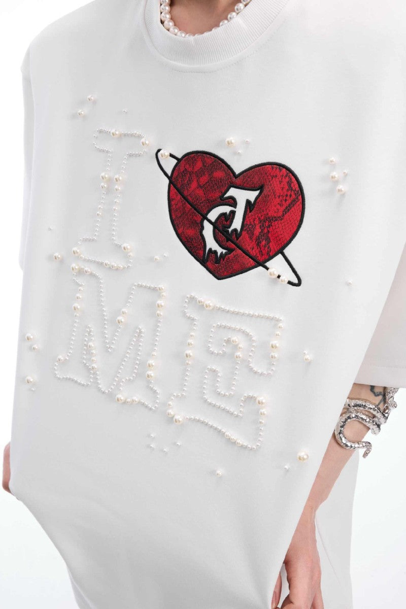 Hand-Sewn Pearl Heart Tee