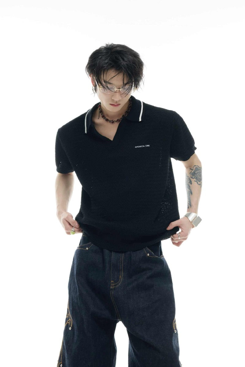 Striped Textured Knit Polo