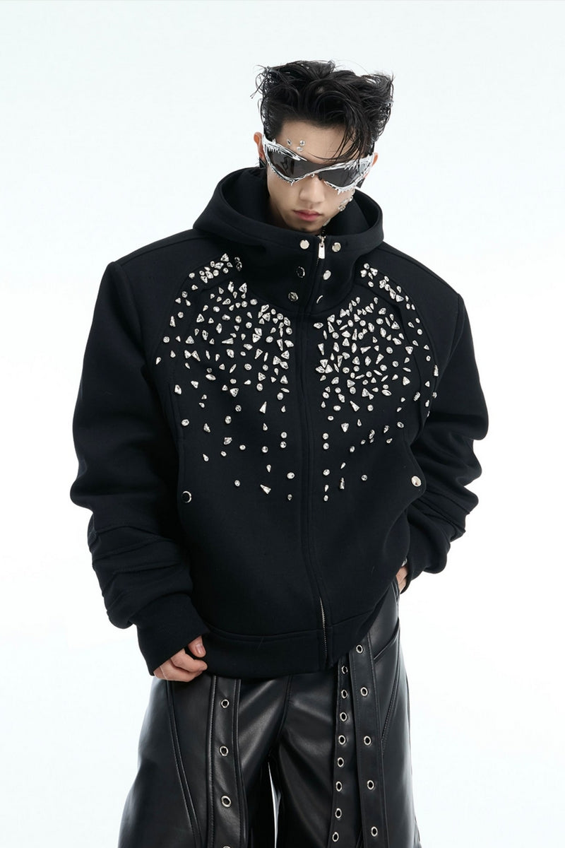 Rhinestone Zip-Up Hoodie