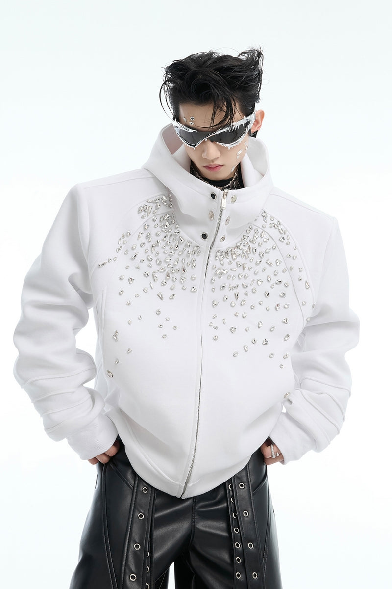 Rhinestone Zip-Up Hoodie