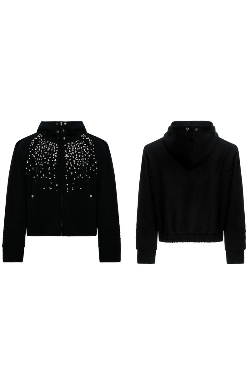 Rhinestone Zip-Up Hoodie