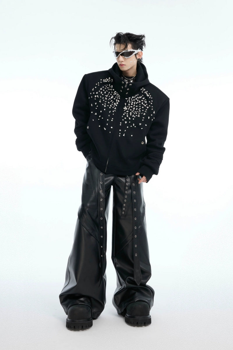 Rhinestone Zip-Up Hoodie