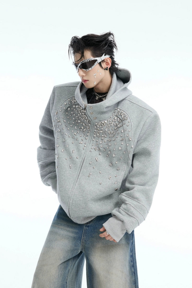 Rhinestone Zip-Up Hoodie