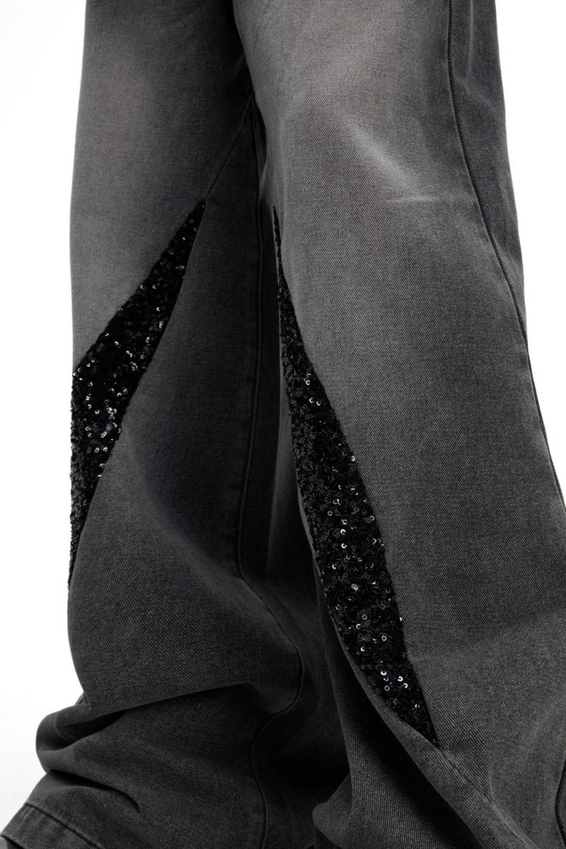 Washed Sequin Straight Jeans