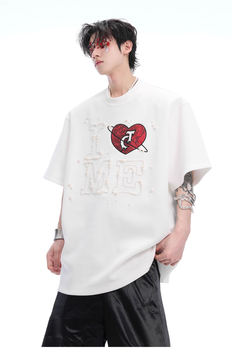Hand-Sewn Pearl Heart Tee