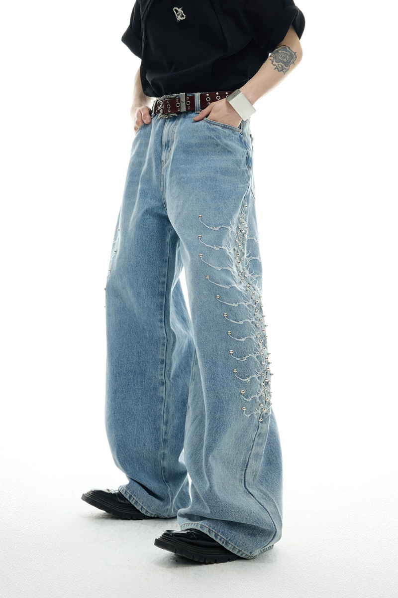 Washed Spine Studded Denim