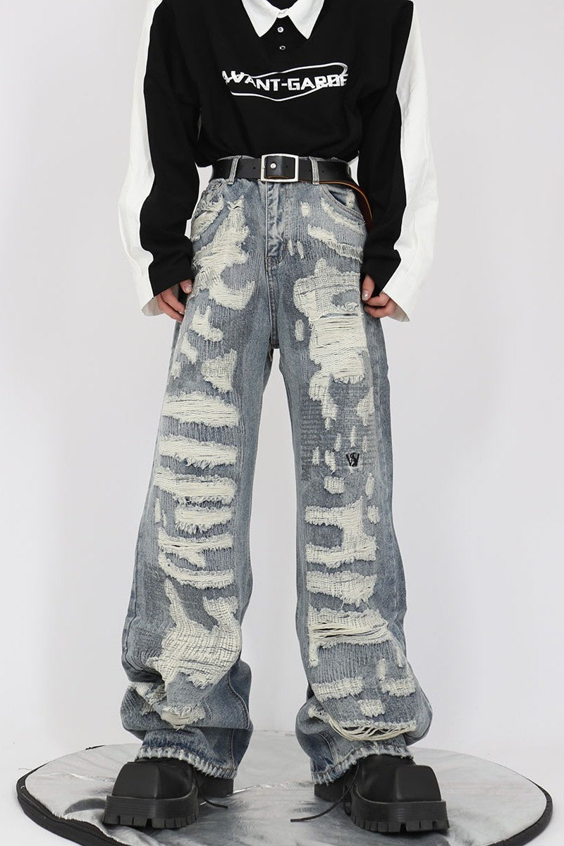 Destroyed Loose Flared Denim