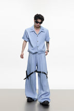 Textured Belted Suit Trousers