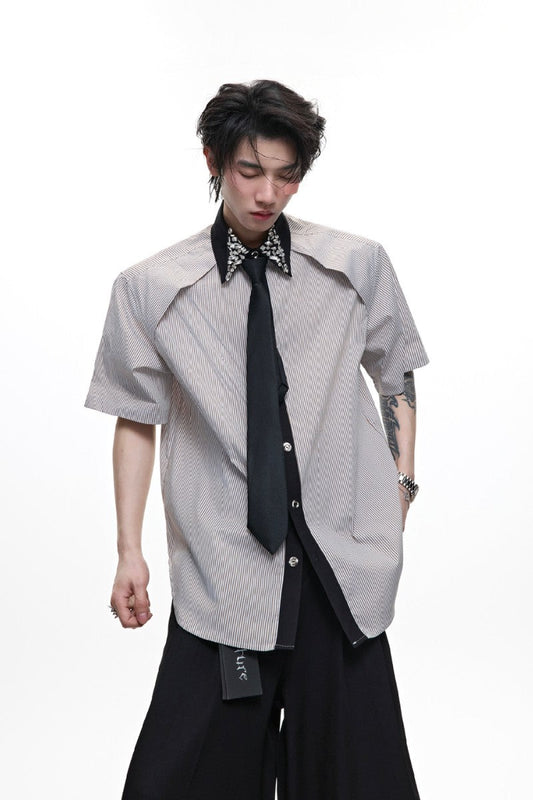 Rhinestone Stripe Patchwork Shirt
