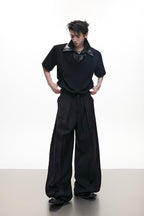 Rhinestone Embroidered Ribbon Trousers