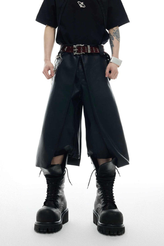 Double Layer Faux Leather Shorts