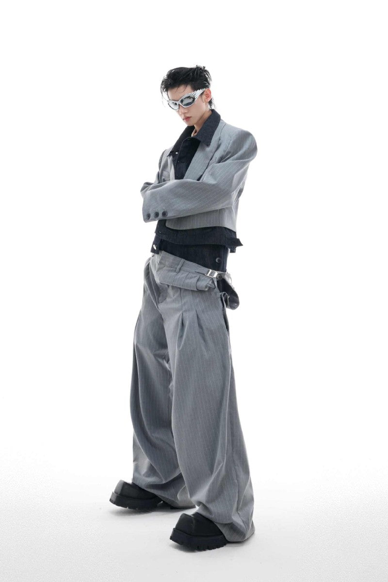 Striped Denim Panel Suit Trousers