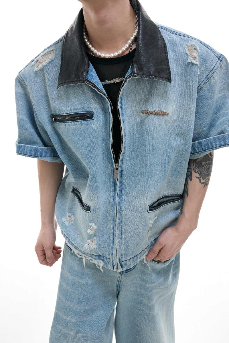 Washed Distressed Denim Shirt