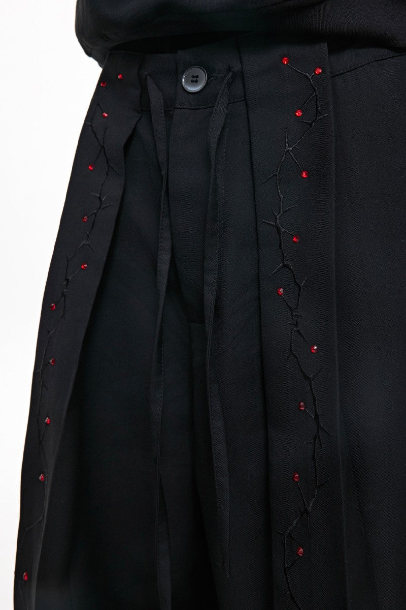Rhinestone Embroidered Ribbon Trousers