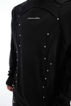 Deconstructed Mesh Panel Studded Turtleneck Tee