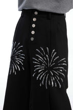 Sequin Flame Metal Button Flare Pants