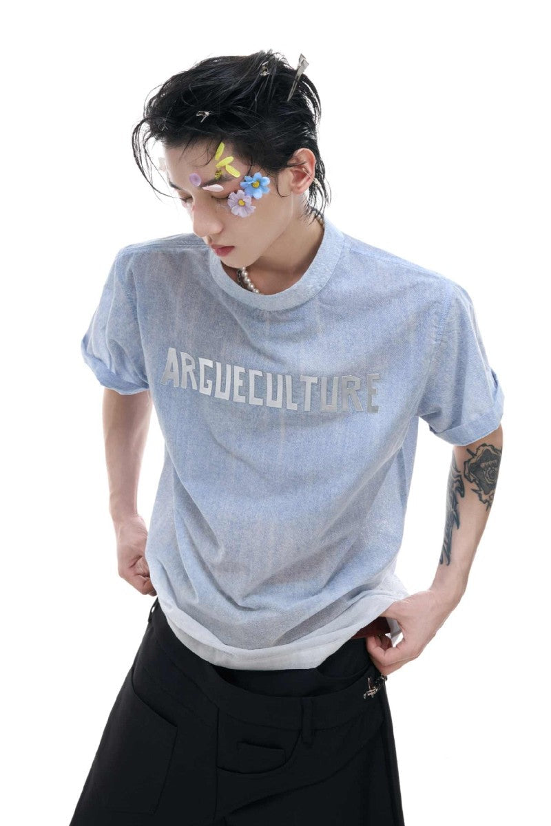 Ombre Denim Look Boxy Tee