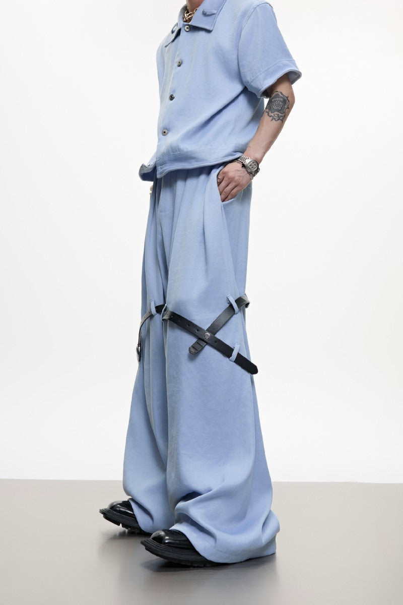 Textured Belted Suit Trousers