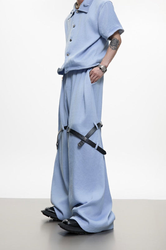 Textured Belted Suit Trousers