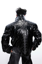 Studded Embroidered Spine Leather Jacket