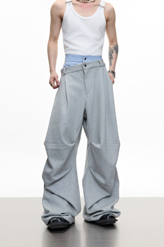 Wrinkled Patchwork Layered Trousers