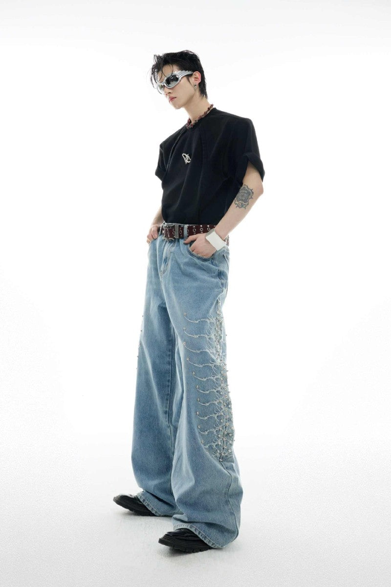 Washed Spine Studded Denim
