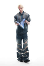 Mesh Panel Denim Shirt