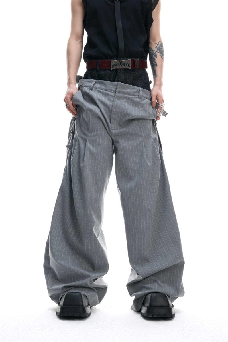Striped Denim Panel Suit Trousers