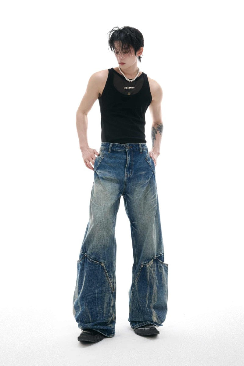 Washed Crackle Blade Jeans