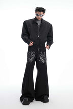 Sequin Flame Metal Button Flare Pants
