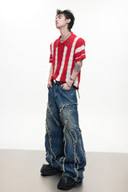 Sequin Trim Wide Leg Jeans