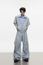 Wrinkled Patchwork Layered Trousers
