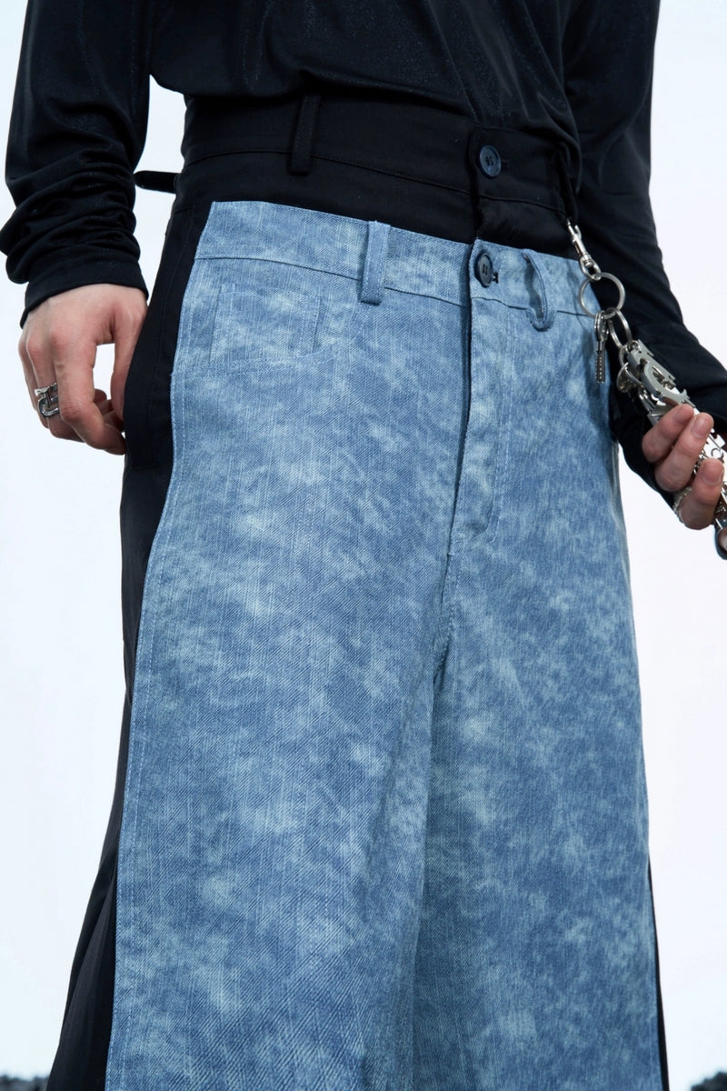 Colorblock Patchwork Denim Trousers