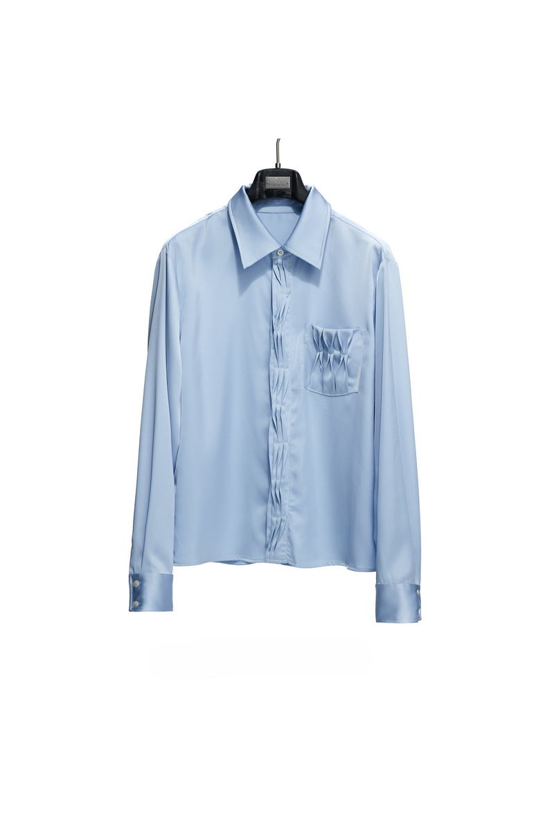Pleated Satin Long Sleeve Shirt