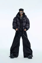 Layered PU Leather Puffer Jacket