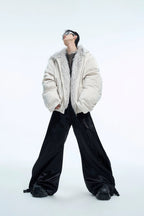 Faux Fur Hooded Baseball Puffer Jacket