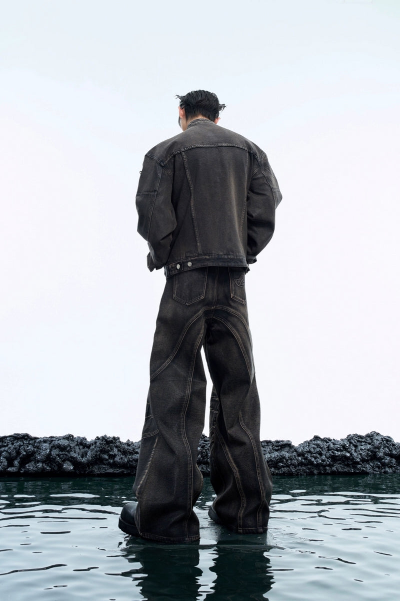 Vintage Washed Patchwork Flare Jeans