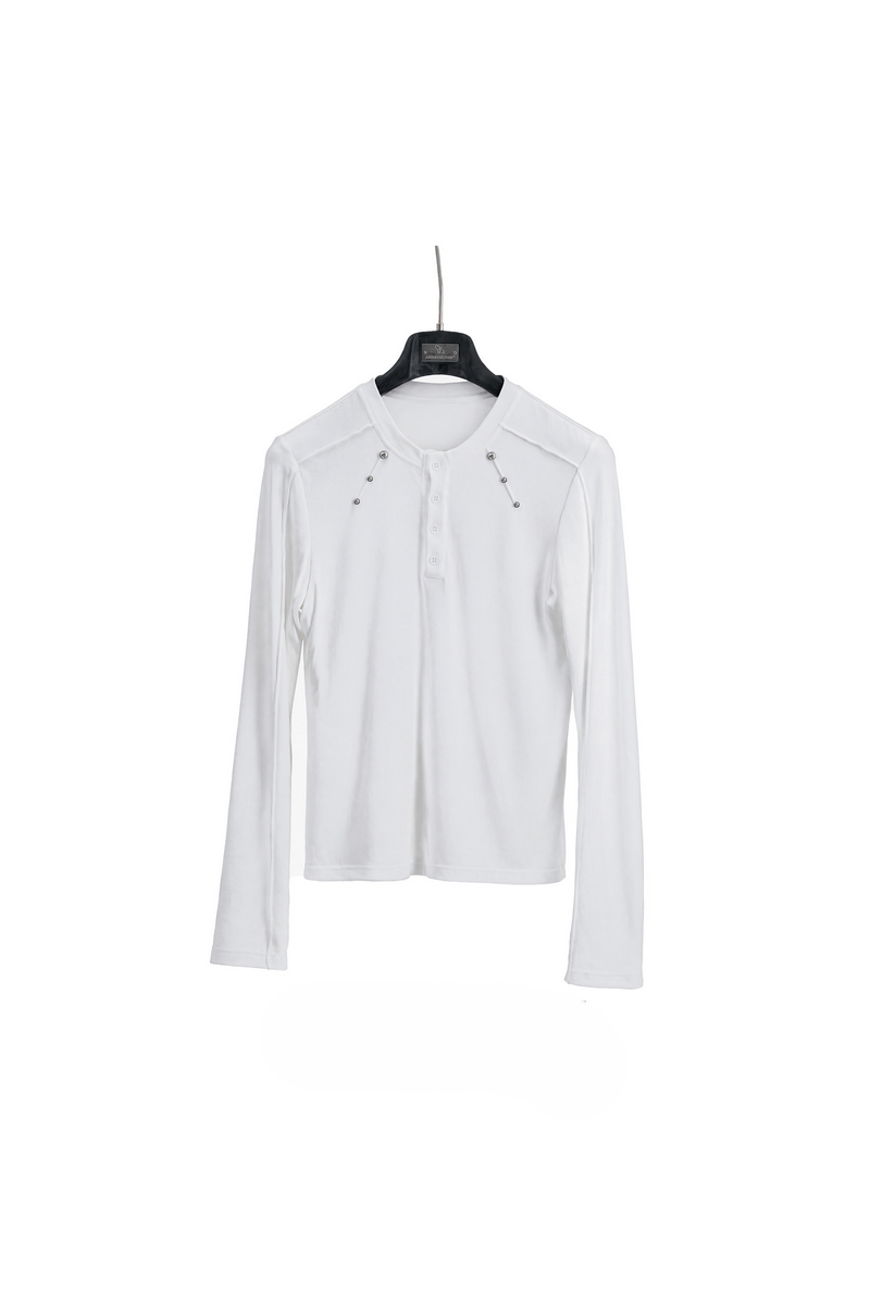 Studded Henley Long Sleeve