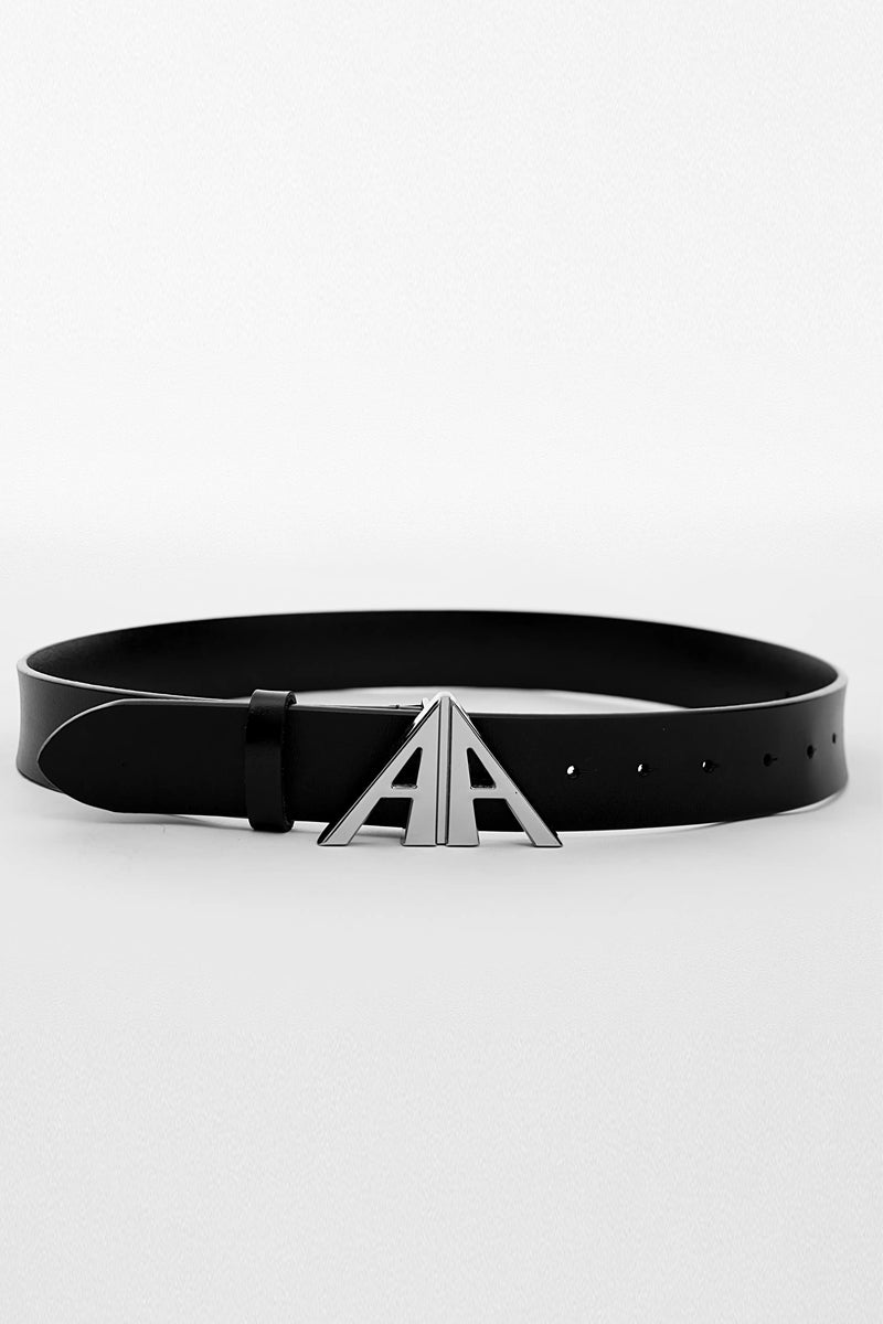 Deconstructed Leather Metal Logo Belt