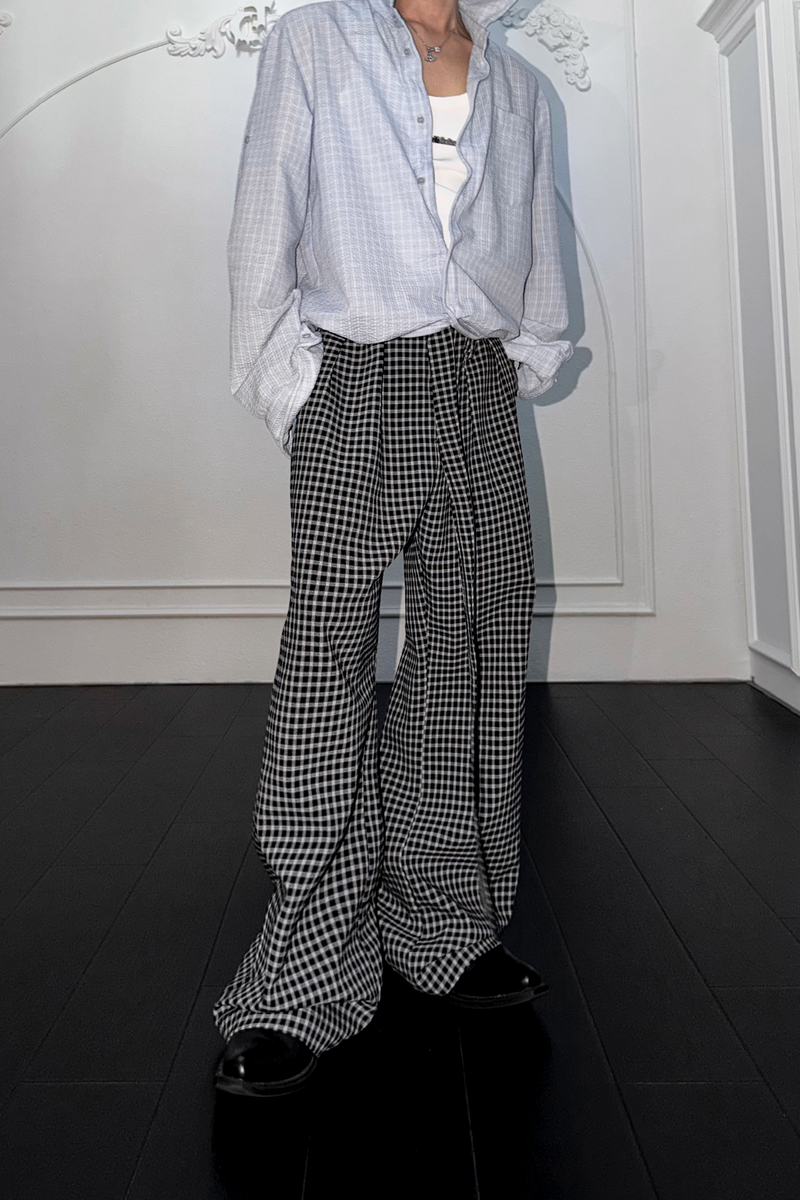 Plaid Pleated Wide Leg Trousers