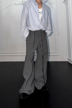 Plaid Pleated Wide Leg Trousers
