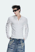 Studded Henley Long Sleeve