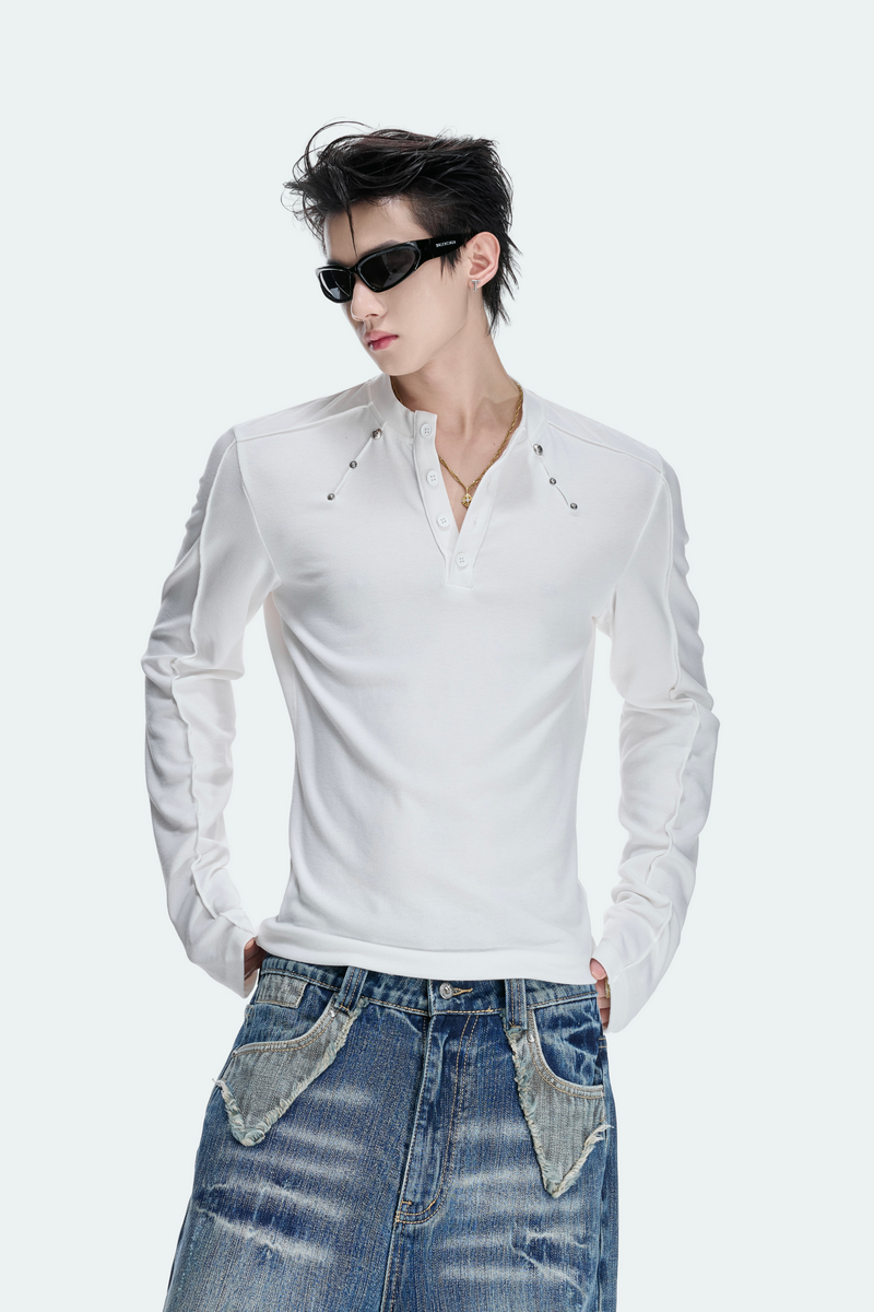 Studded Henley Long Sleeve