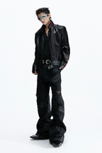 Waxed Distressed Flare Jeans