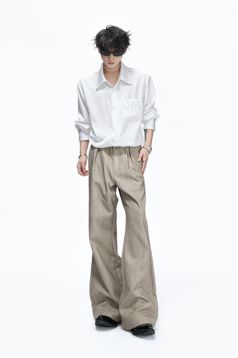 Pleated Satin Long Sleeve Shirt