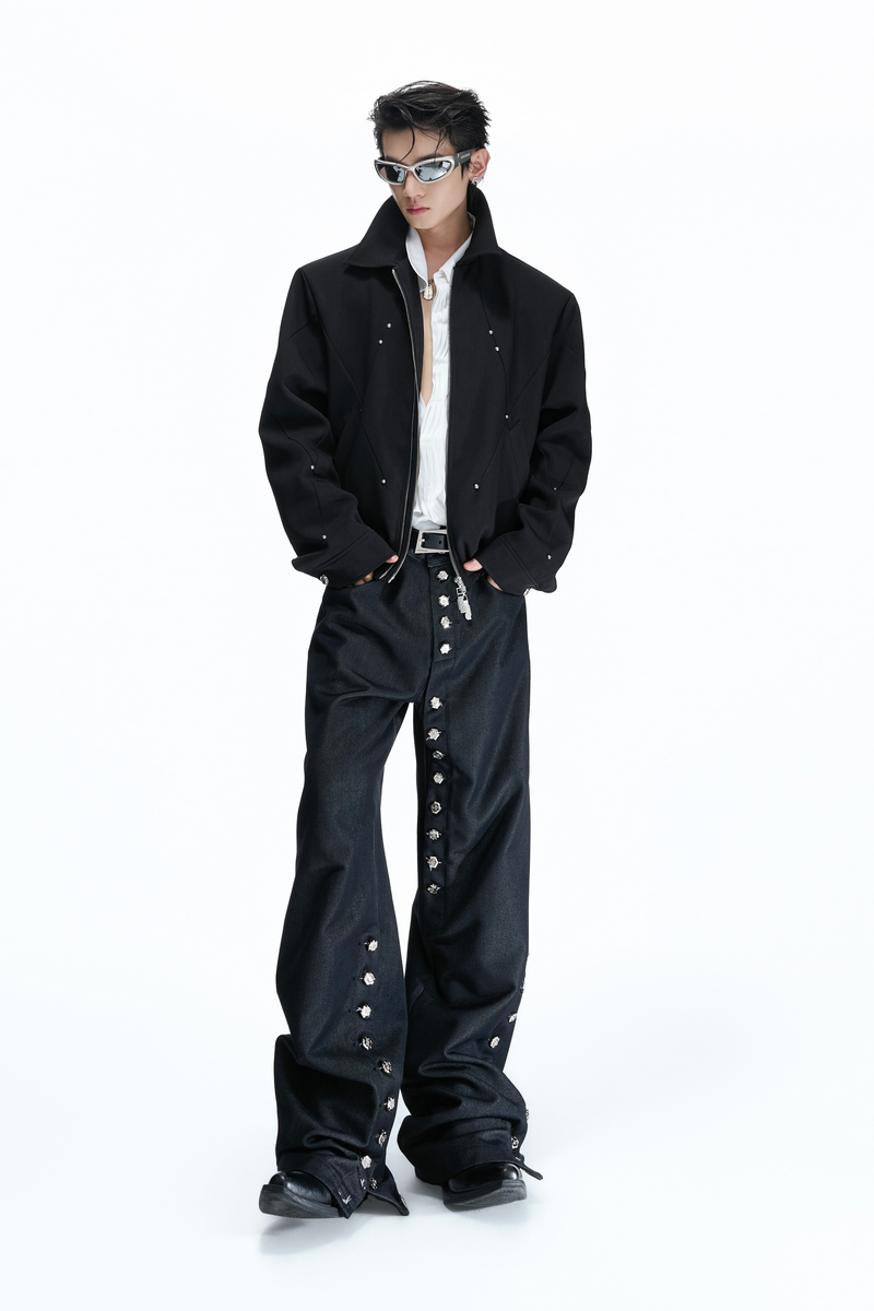 Studded Deconstructed Zip Jacket