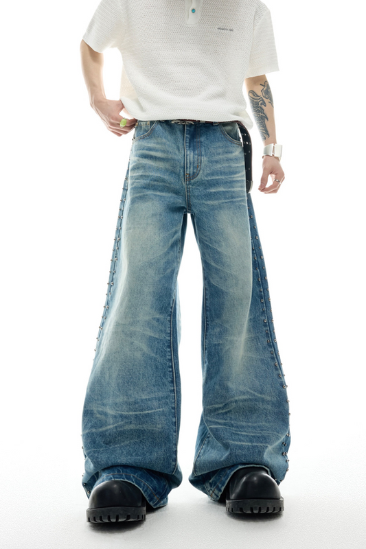 Distressed Creased Flare Denim